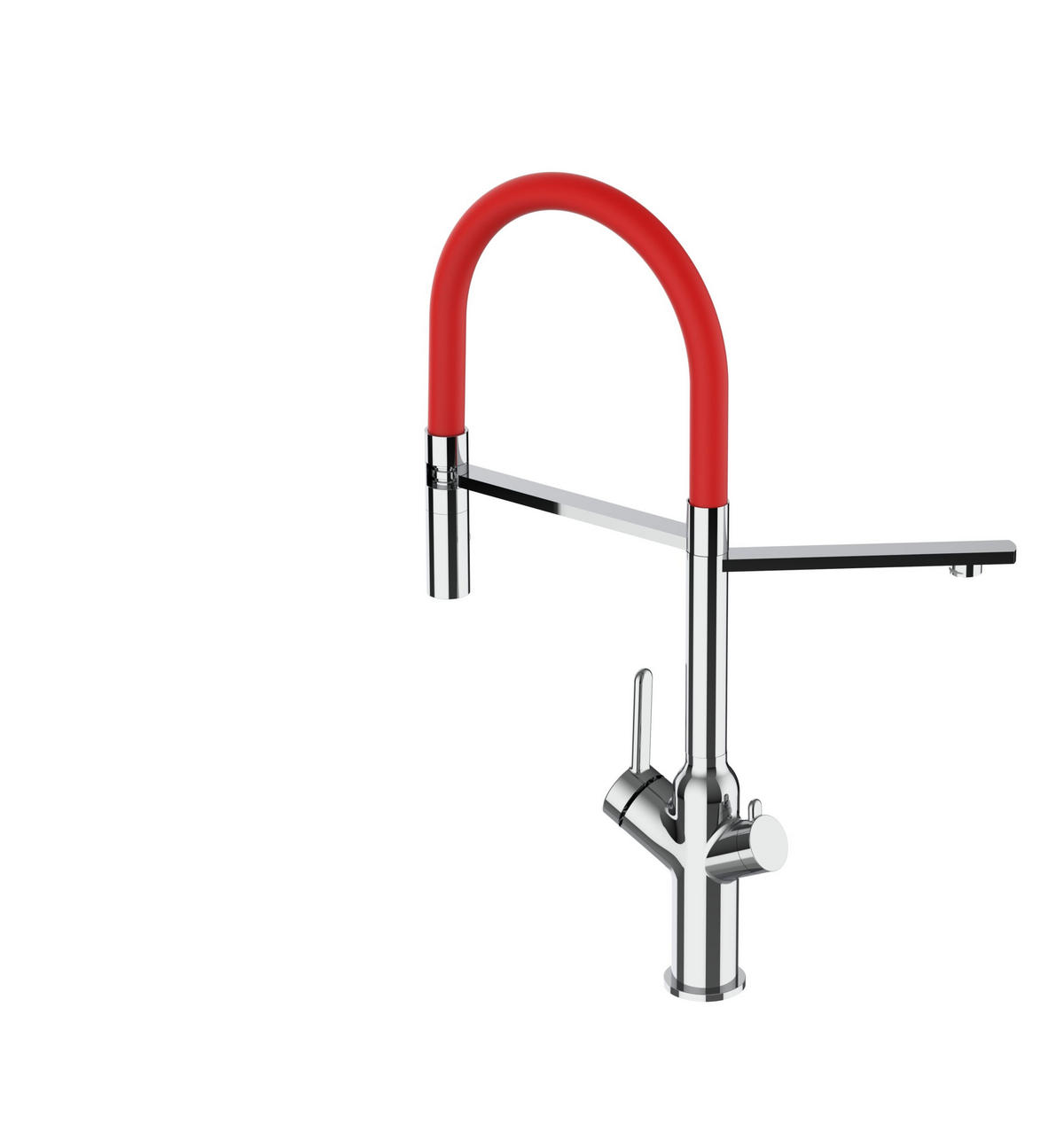 3-WEGE-KÜCHENARMATUR, Verchromt und Rot, 2-Strahl-Brause - Chromfarben, Metall (20.61/48/20.61cm) - VIZIO