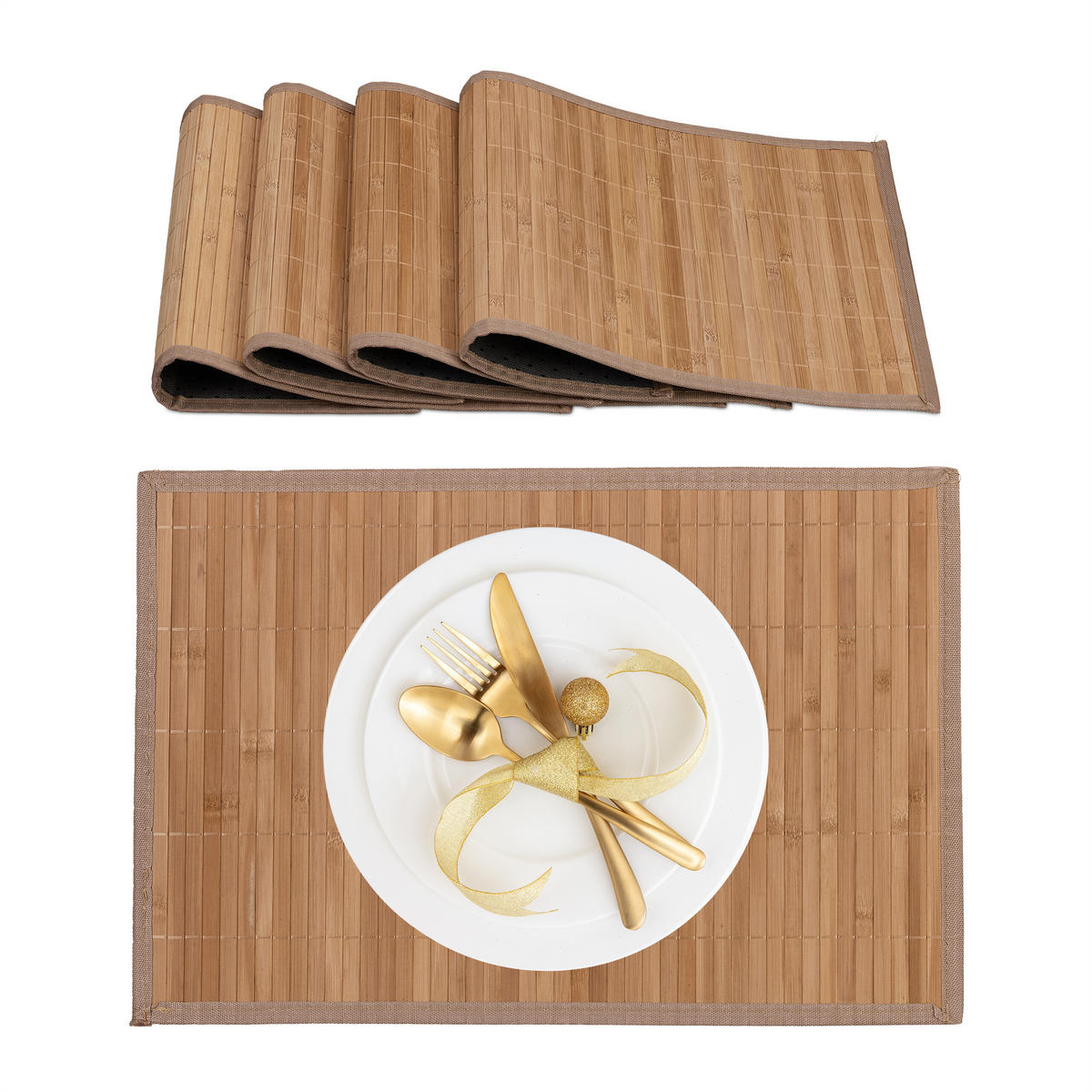 4XTISCHSET - Hellbraun, Holz/Textil (30/45/0.3cm) - Relaxdays