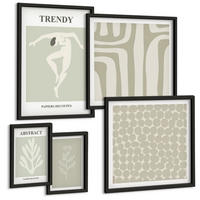 BILDER SET 5er Set - 50x50 cm & 20x30 cm & 40x60 cm Schwarzer Rahmen - Pflanzen- und geometrische Muster - Schwarz, Kunststoff (40/60cm) - TULUP