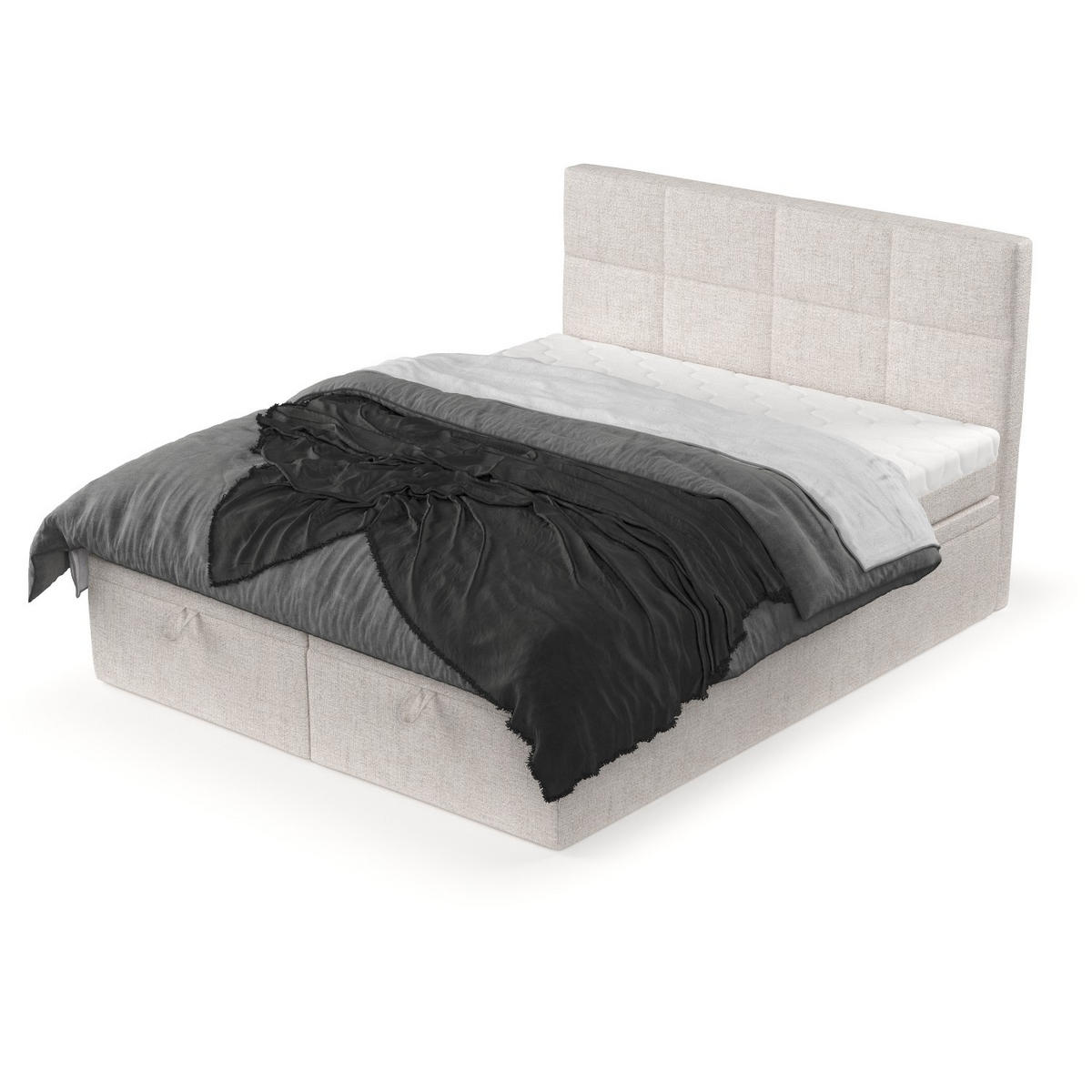 BOXBETT Tessa 200/200 cm Hellbeige im Neve Stoff - Sandfarben/Schwarz, Holz/Holzwerkstoff (200/200cm) - AltaBeds