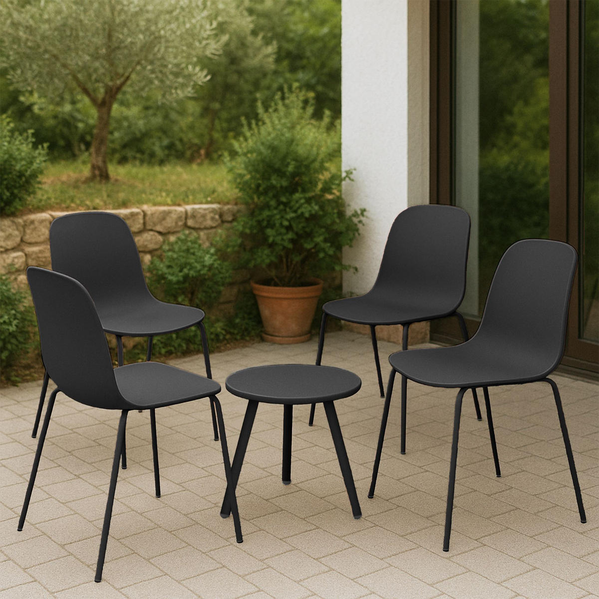 GARTENSITZGRUPPE Kunststoff Schwarz - Schwarz, Kunststoff - CLP