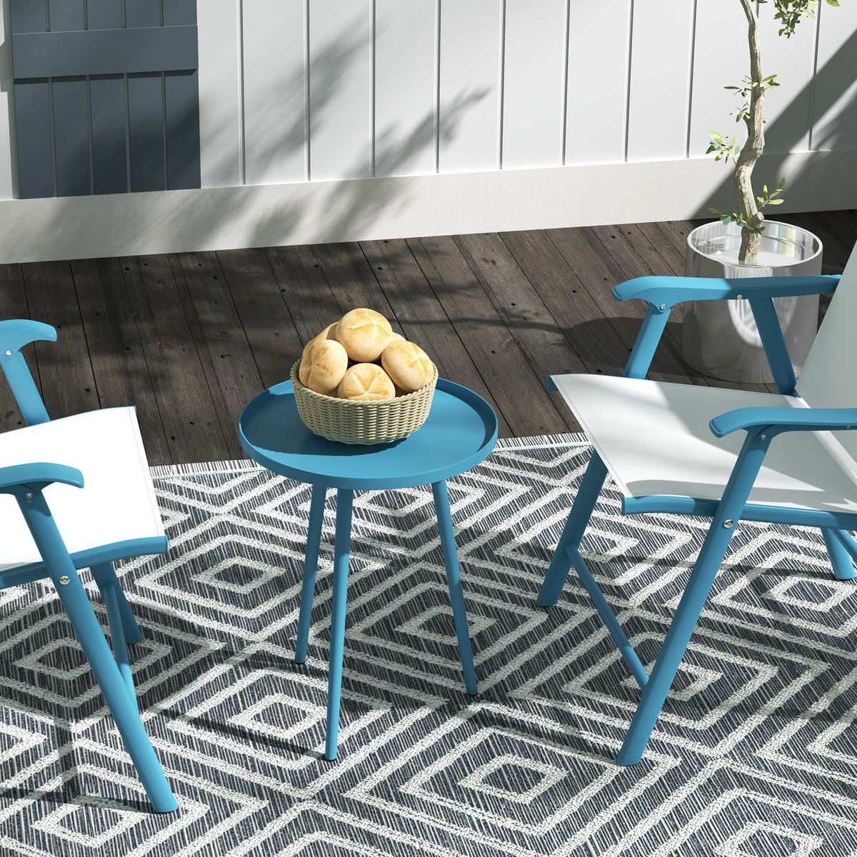 GARTENBEISTELLTISCH DE-14122 mit erhöhtem Rand Blau - Blau, Metall (40/40/50cm) - ComfortXL