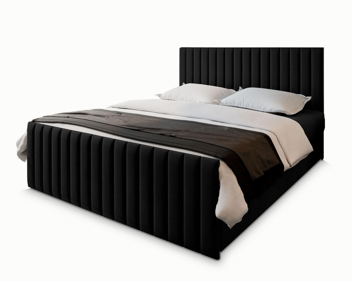 BOXBETT ARION 160x200 cm mit Matratze und Topper, H2+H3 - Schwarz - Schwarz, Holz (160/200cm) - MASSENO