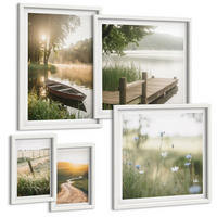 BILDER SET 5er Set - 50x50 cm & 20x30 cm & 40x60 cm Weißer Rahmen - Libellen im Gras, Wassermalerei - Weiß, Kunststoff (40/60cm) - TULUP