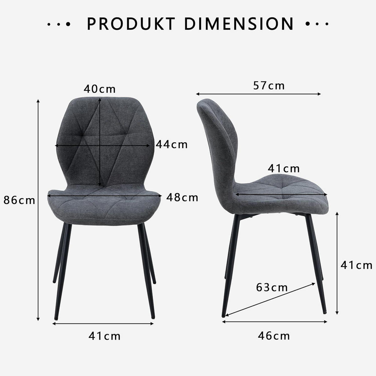 ESSZIMMERSTÜHLE 6er-Set Stoff Dunkelgrau - Anthrazit, Textil (43/86/47.5cm)