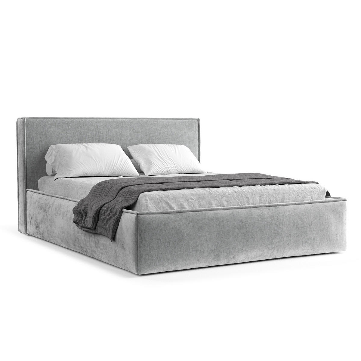 POLSTERBETT Lounge Hellgrau 180/200 cm im Chenille-Stoff - Hellgrau/Schwarz, Holz/Holzwerkstoff (180/200cm) - Maison de Reve