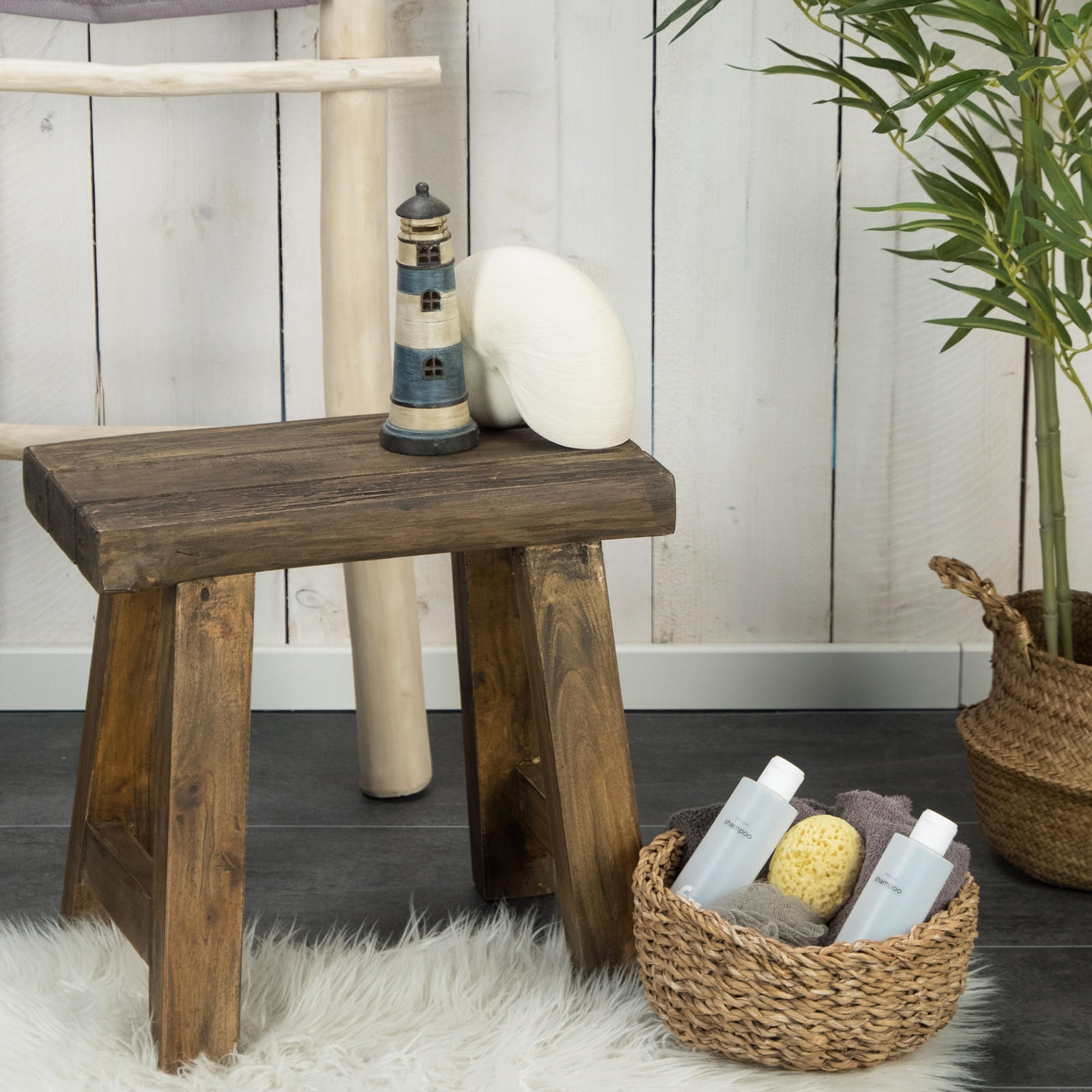 HOCKER Rustic Teak Massivholz braun rustikal - Naturfarben, Holz (42/41/29cm) - DESIGN DELIGHTS