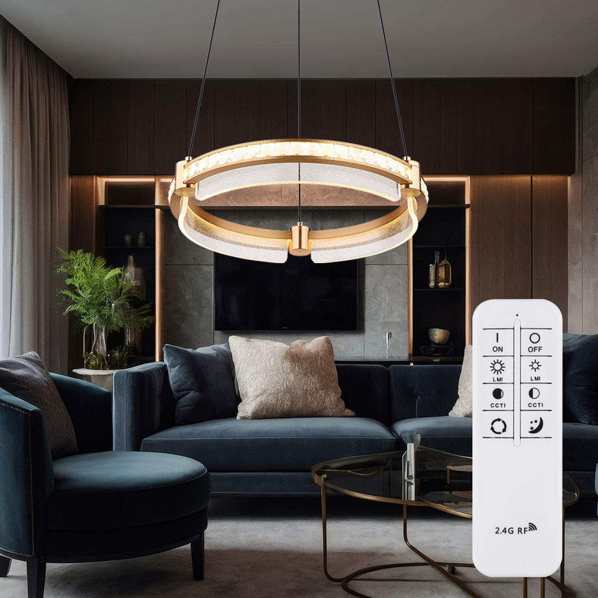 LED HÄNGELEUCHTE Blondie Kristalle Gold - Goldfarben, Metall (40/40/120cm) - Globo Lighting