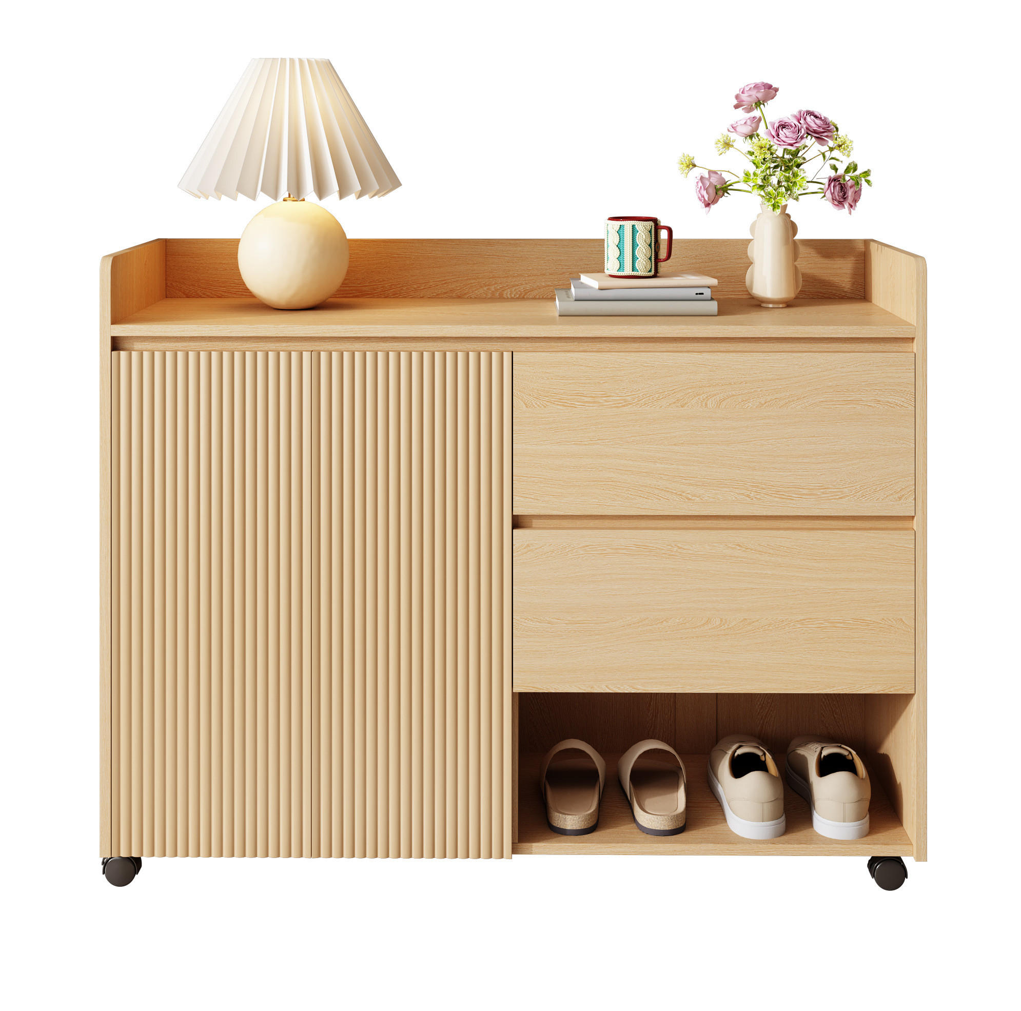 Redom BOTNÍK 110/35/86 cm s nastavitelnými přepážkami, otevřenými přihrádkami, zásuvkami a tlumenými panty, Přírodní