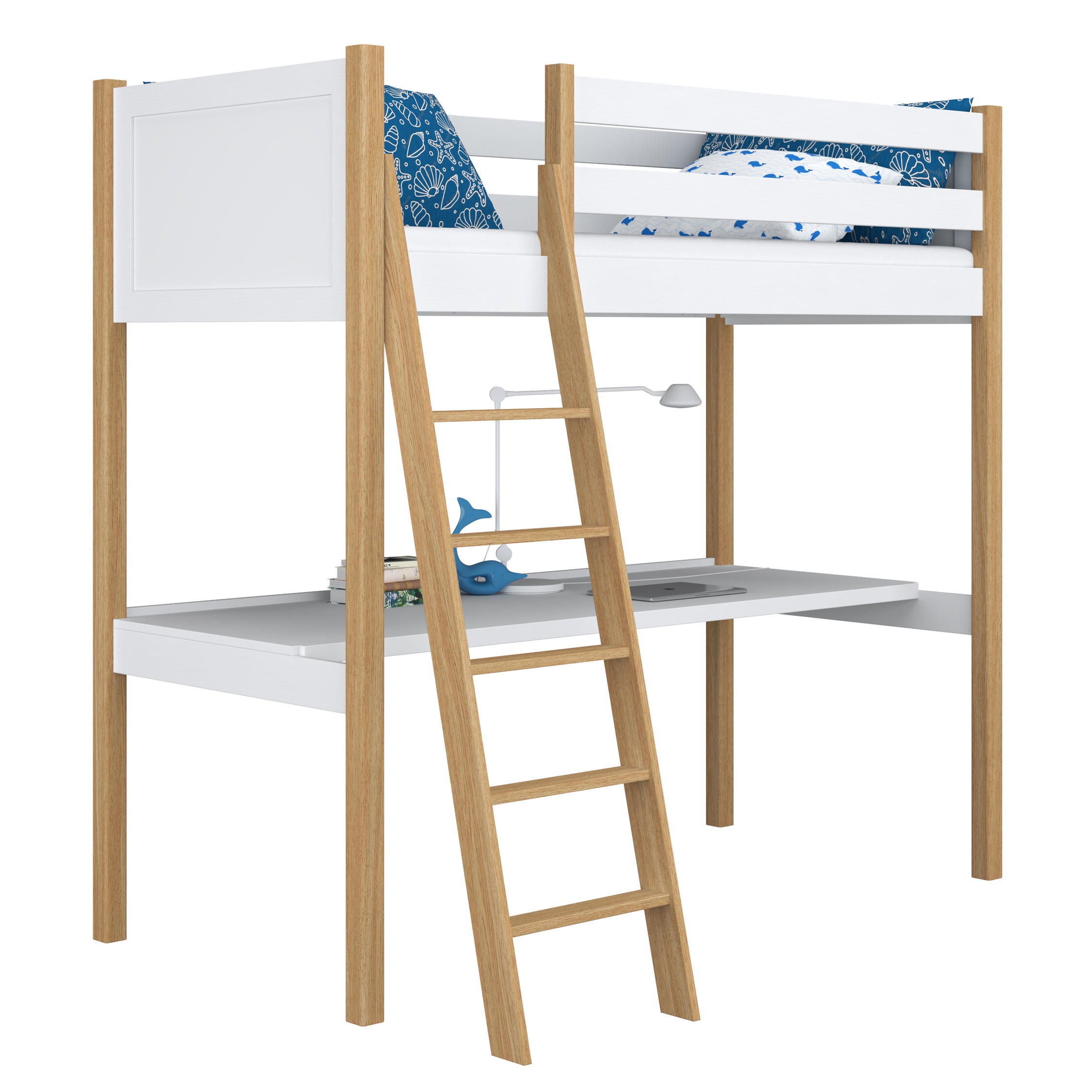 N-Wood Hochbett Eiche Artisan, Weiß 120x190 cm
