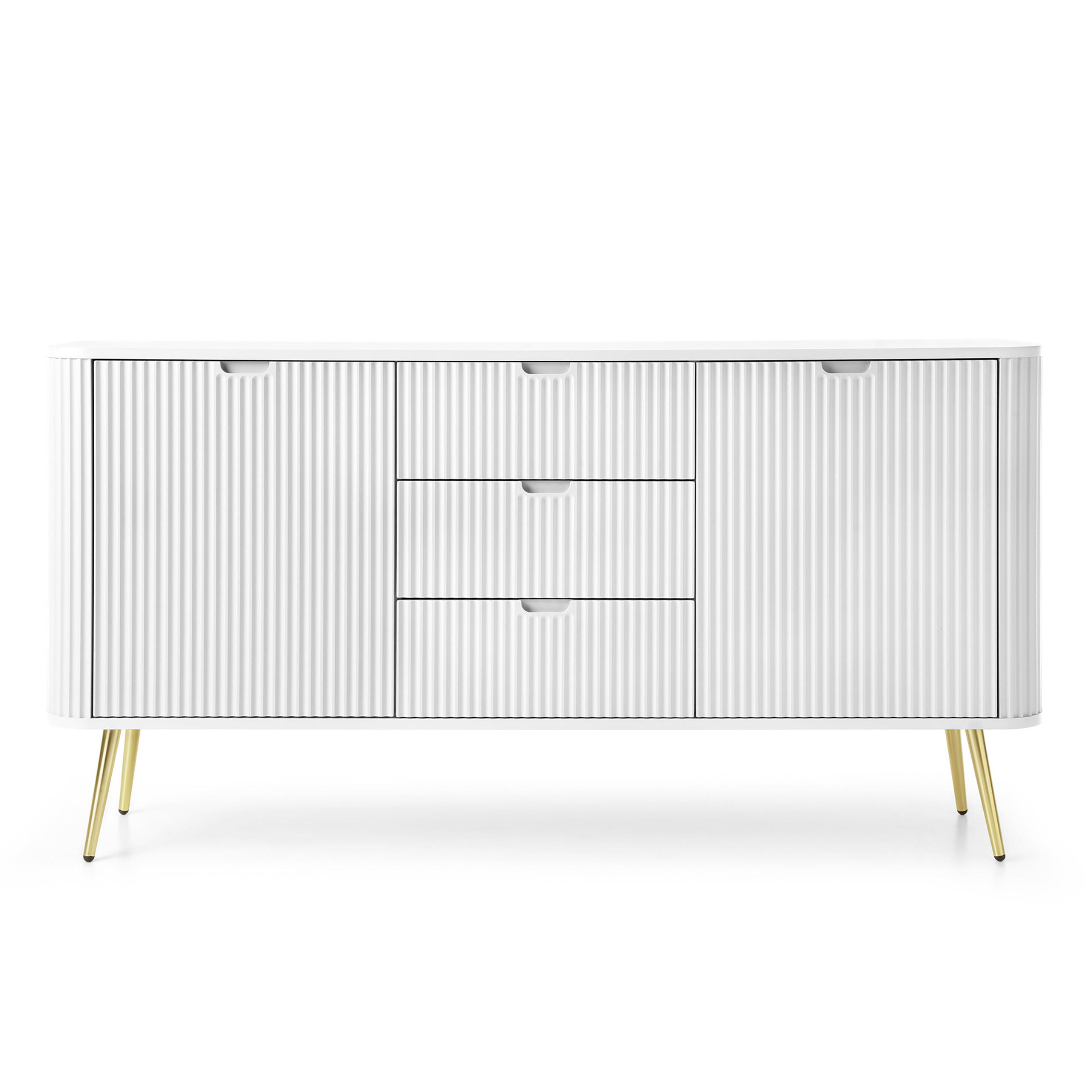 SIDEBOARD ZENZERO 168/87/39 cm mit 3 Schubladen 2 Türen Weiß - Goldfarben/Weiß, Holzwerkstoff (168/87/39cm) - MASSENO