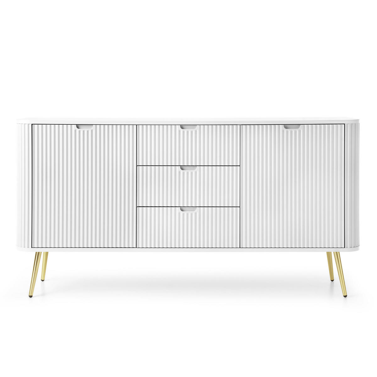 SIDEBOARD ZENZERO 168/87/39 cm mit 3 Schubladen 2 Türen Weiß - Goldfarben/Weiß, Holzwerkstoff (168/87/39cm) - MASSENO