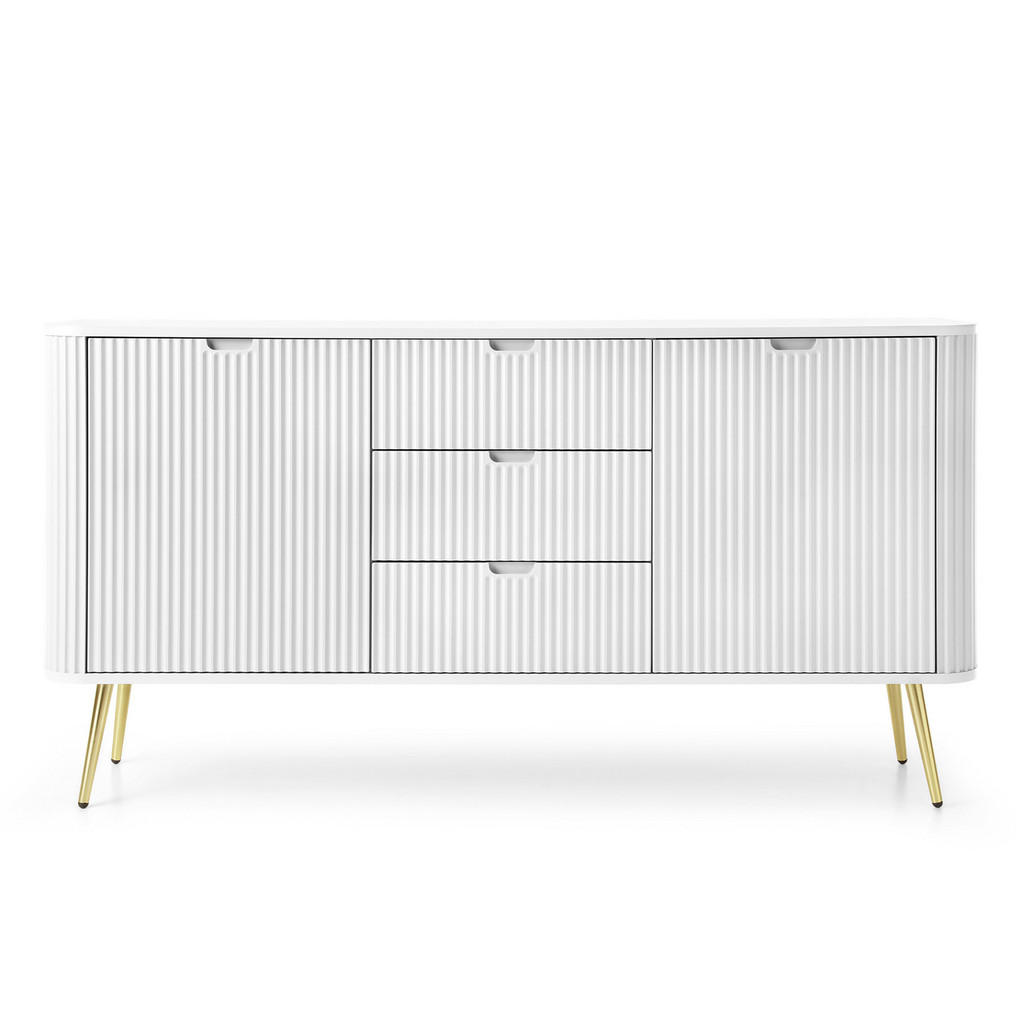 Thumbnail - Masseno Sideboard, Weiß, Gold, Holzwerkstoff, 3 Schubladen, 168x87x39 cm, Wohnzimmer, Kommoden & Sideboards, Sideboards