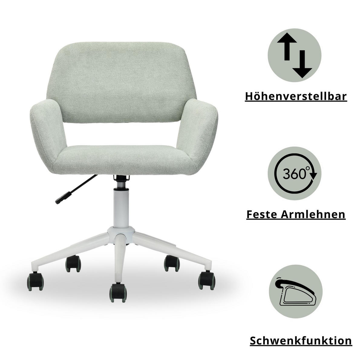DREHSTUHL Stoffbezug höhenverstellbar & 360° drehbar - Grün, Textil/Metall (54/85/56cm) - Urban Meuble
