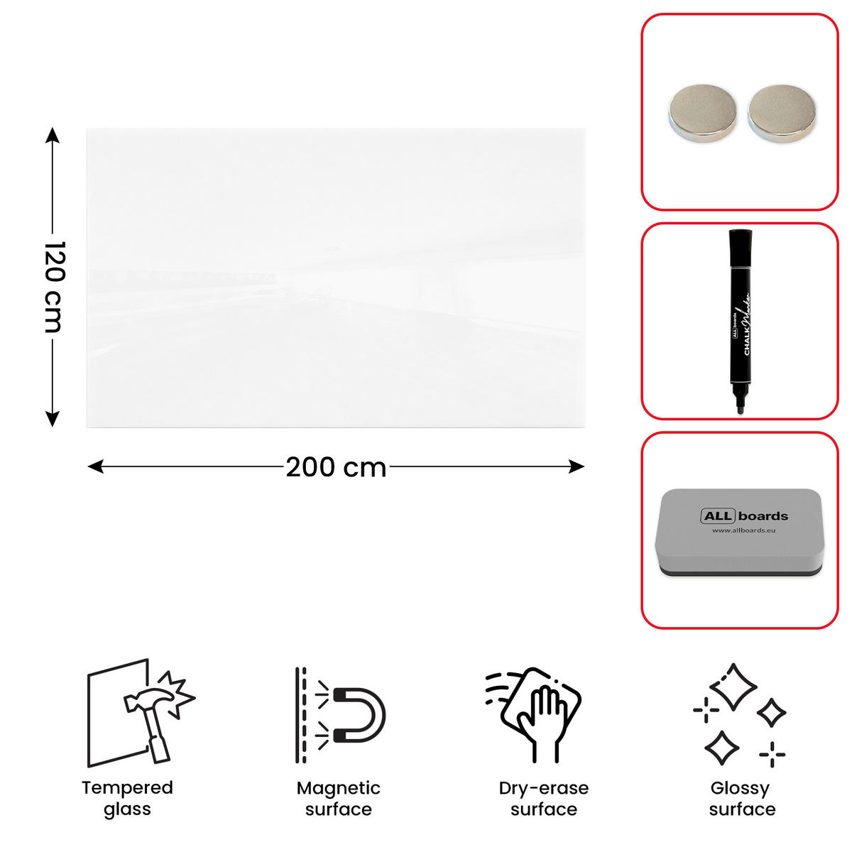 GLASBOARD - Premium SUPERWHITE Perlweiß 200x120 cm - Weiß, Glas (200/120/0.7cm) - ALLboards