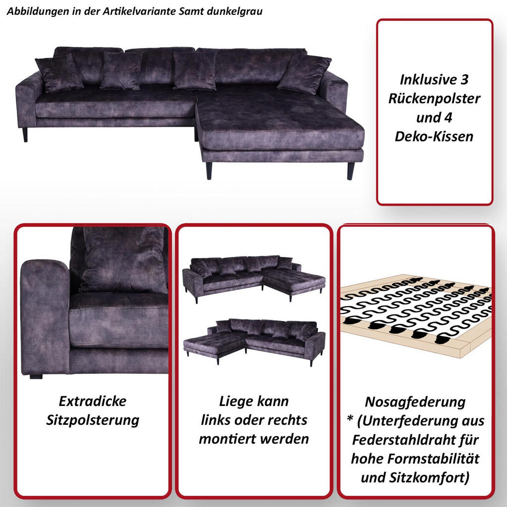 Thumbnail - MCW Ecksofa, Blau, Textil, L-Form, 295x178 cm, Wohnzimmer, Sofas & Couches, Wohnlandschaften, Ecksofas