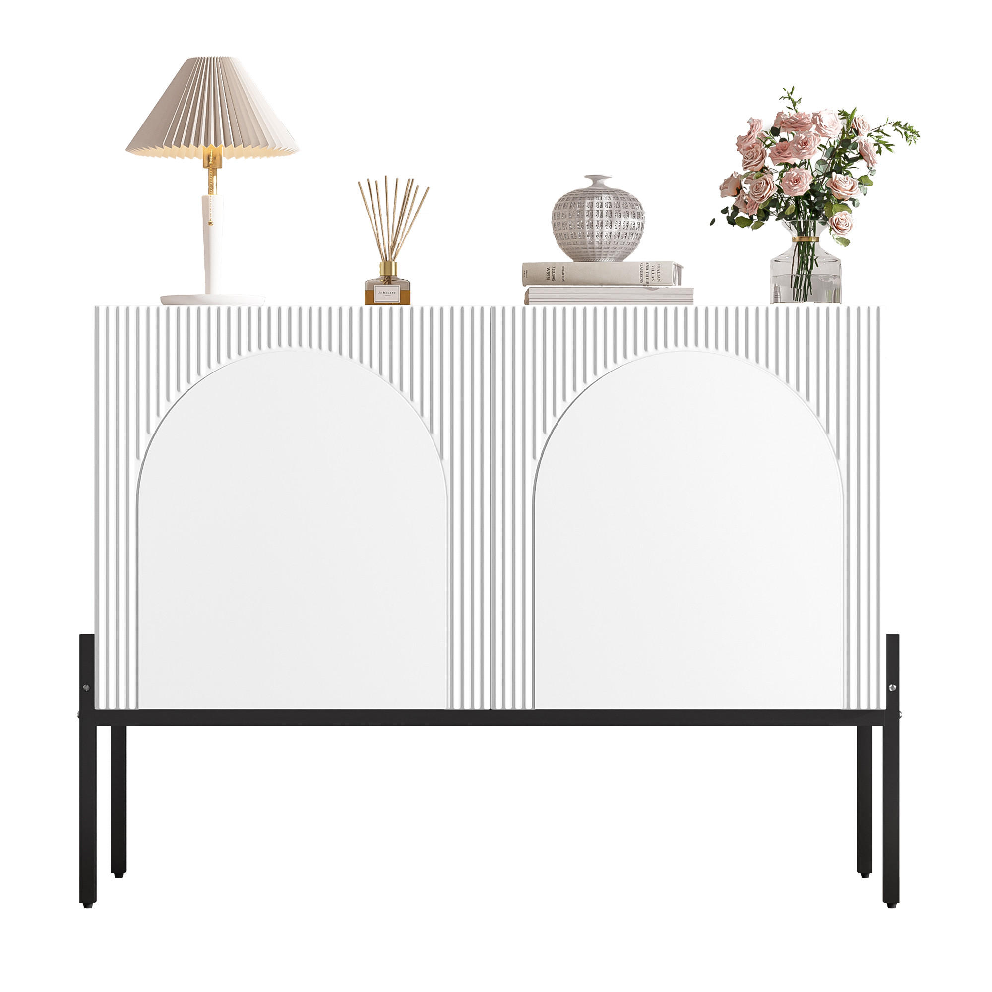 SIDEBOARD Weiß 2 Türen Metallbeine Bogen Design 100cm Modern - Weiß, Holzwerkstoff (100/75/40cm) - FLIEKS