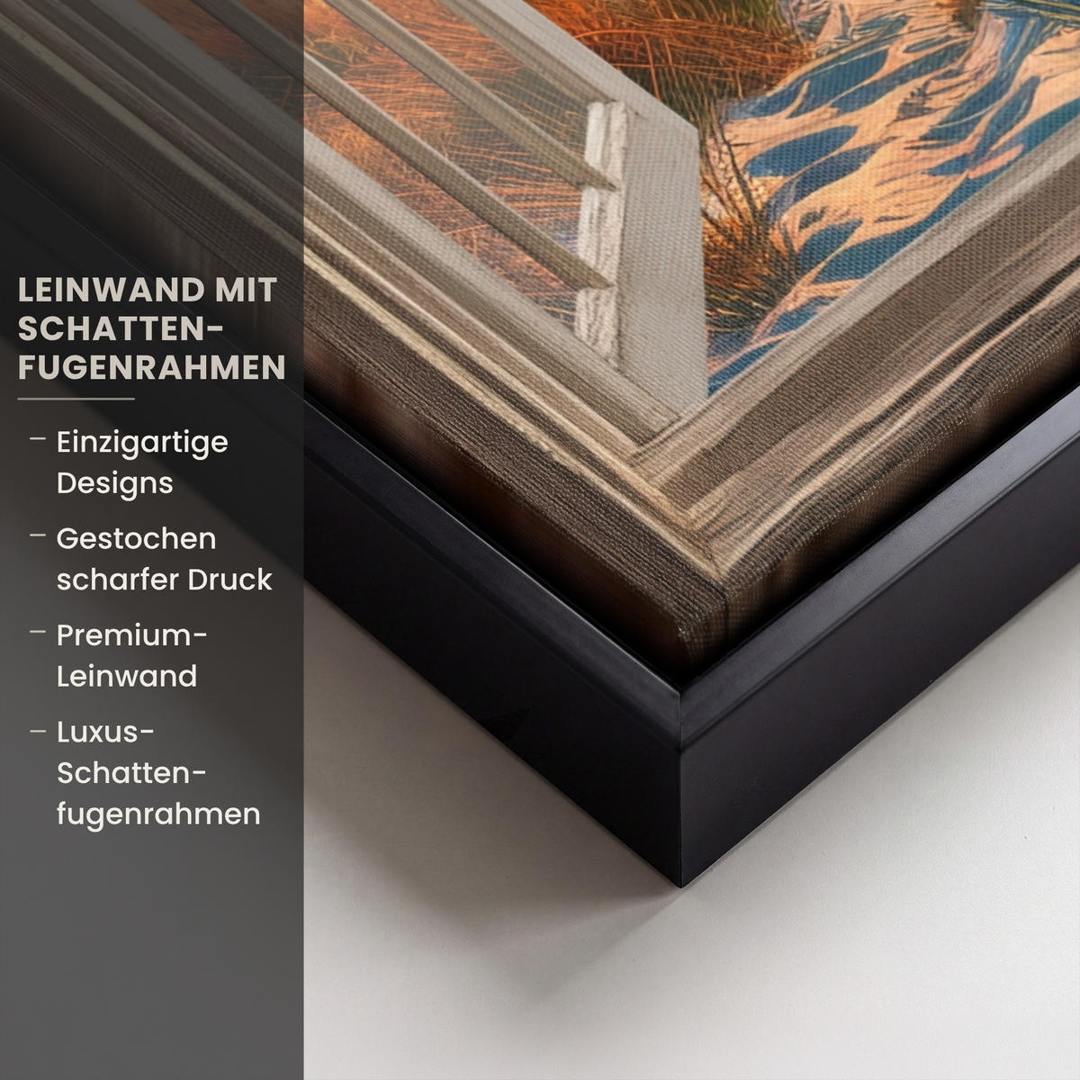 LEINWAND Bilder mit Rahmen - Aussicht - Fenster - Leuchtturm - Sonnenuntergang - Strand - 70x100 - Dunkelorange, Textil (70/100cm) - MuchoWow
