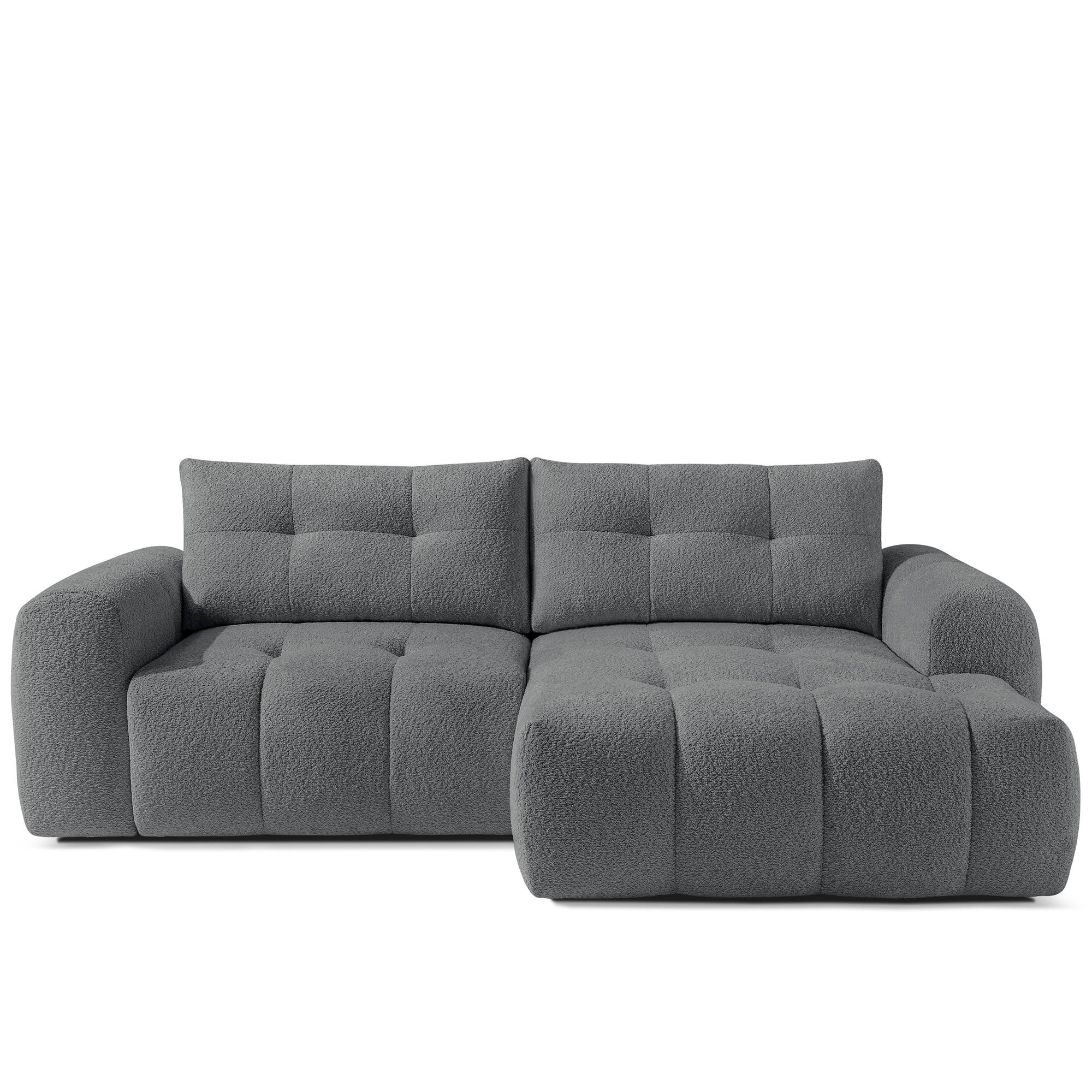 ECKSOFA RECHTS RAVIA, Bouclé, Dunkelgrau - Dunkelgrau, Holz/Textil (256/104cm) - KONSIMO®