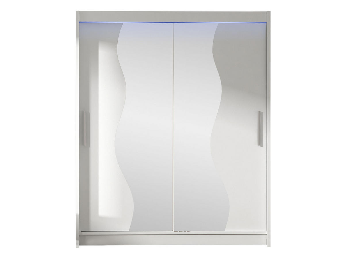 SCHWEBETÜRENSCHRANK Westa S, mit RGB LED Beleuchtung - Silberfarben/Weiß, Holzwerkstoff/Metall (150/200/58cm) - MIRJAN24