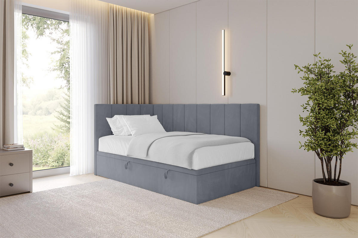 EINZELBETT Jugendbett mit Bettkasten Rechts, mit Matratze - LOVY 100x200 Grau - Grau, Holzwerkstoff/Textil (100/200cm) - ALTDECOR
