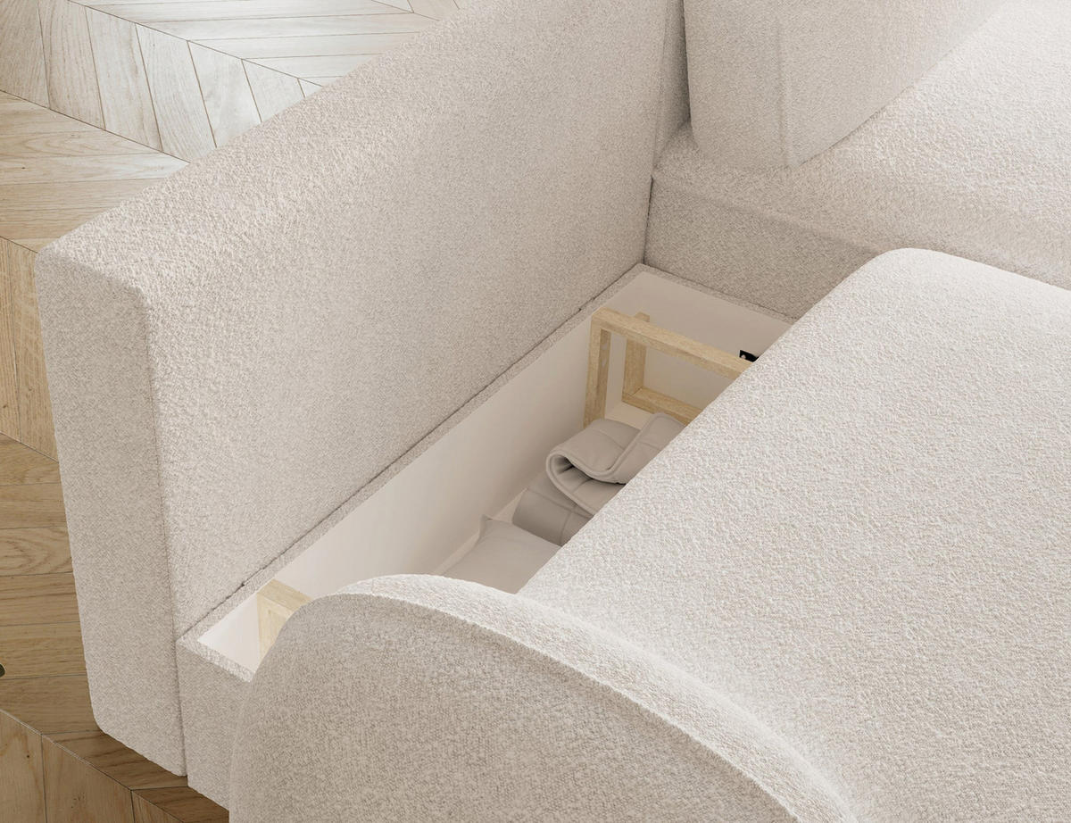 ECKSOFA TESALIA L-Form – Schlaffunktion, Bettkasten, Wellenfederung, HR-Kaltschaum, minimalistisches Design - Weiß, Kunststoff (150/247cm) - Wohnideebilder