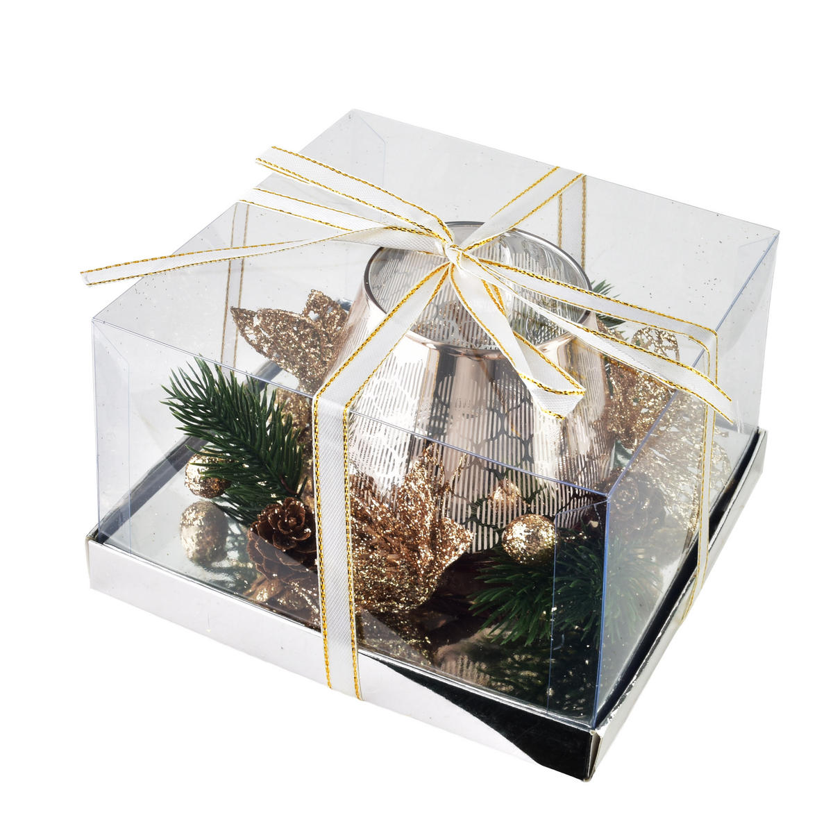 KERZENHALTER Santa Lila Gold 9x9x9,5 cm Glas - Goldfarben, Glas (9/9.5/9cm) - Mondex