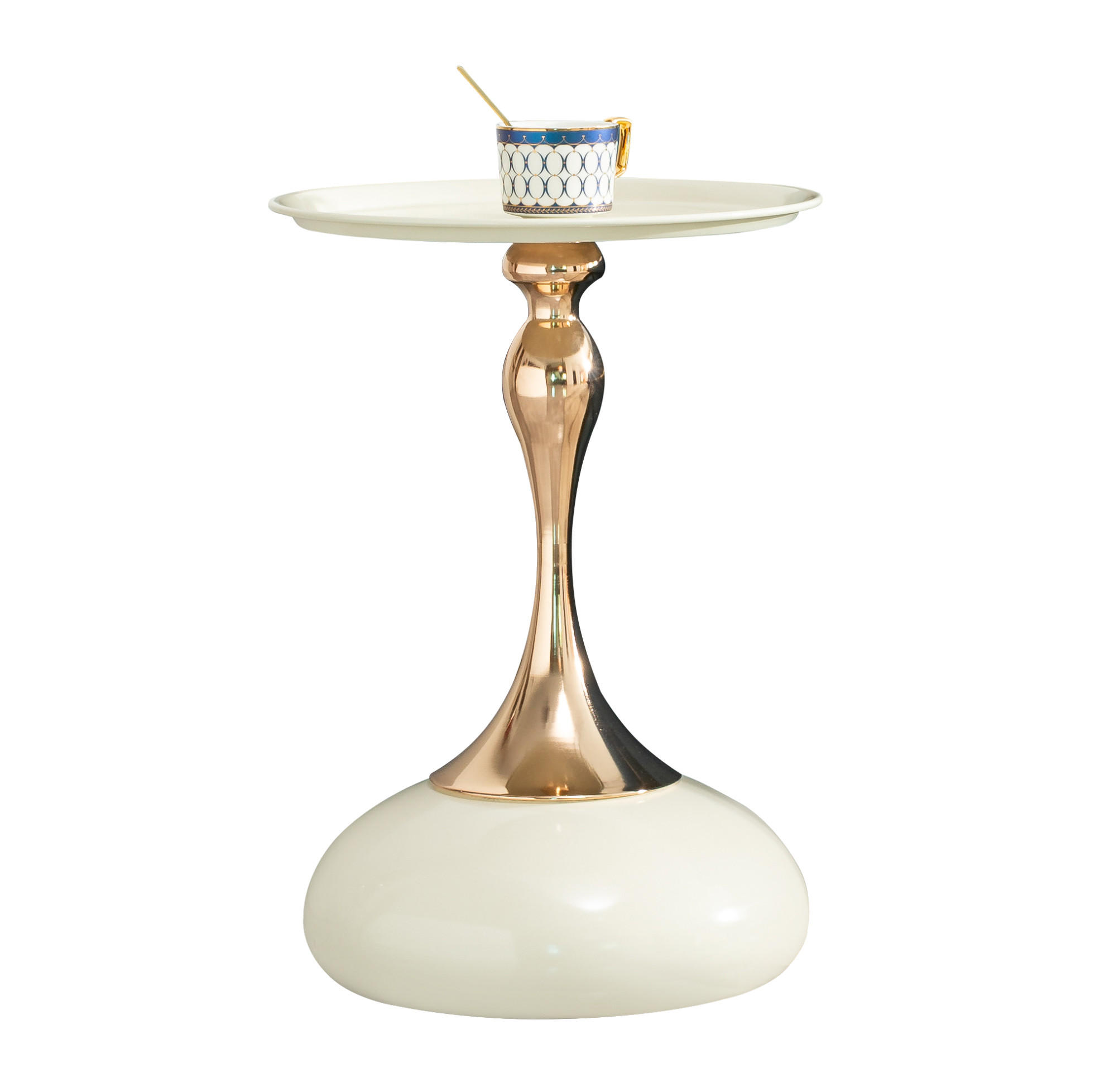 BEISTELLTISCH rund aus Metall White+Gold für kleine Räume - Weiß, Metall (38/38/54cm) - Meubliv