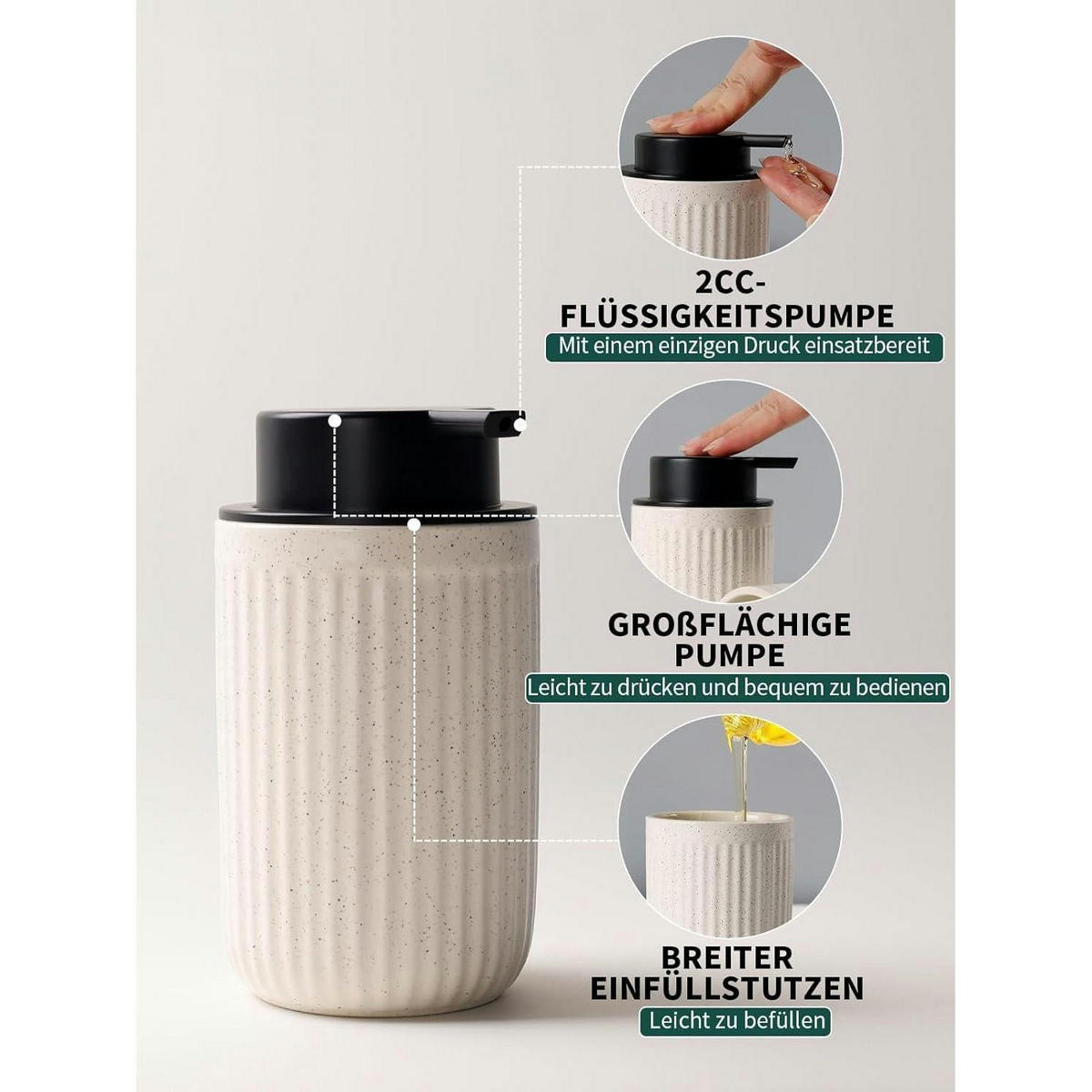 SEIFENSPENDER mit Zahnbürstenhalter Keramik Beige 350ml - Beige, Keramik (8/14/8cm)