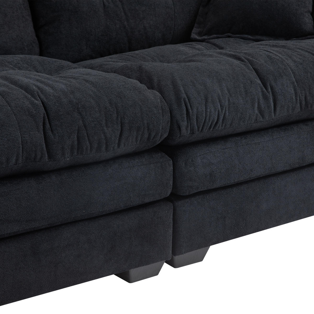 2-SITZER SOFA Chenille Schwarz mit Kissen - Schwarz, Holzwerkstoff/Kunststoff (213.4/87.6/90.1cm) - WISHDOR
