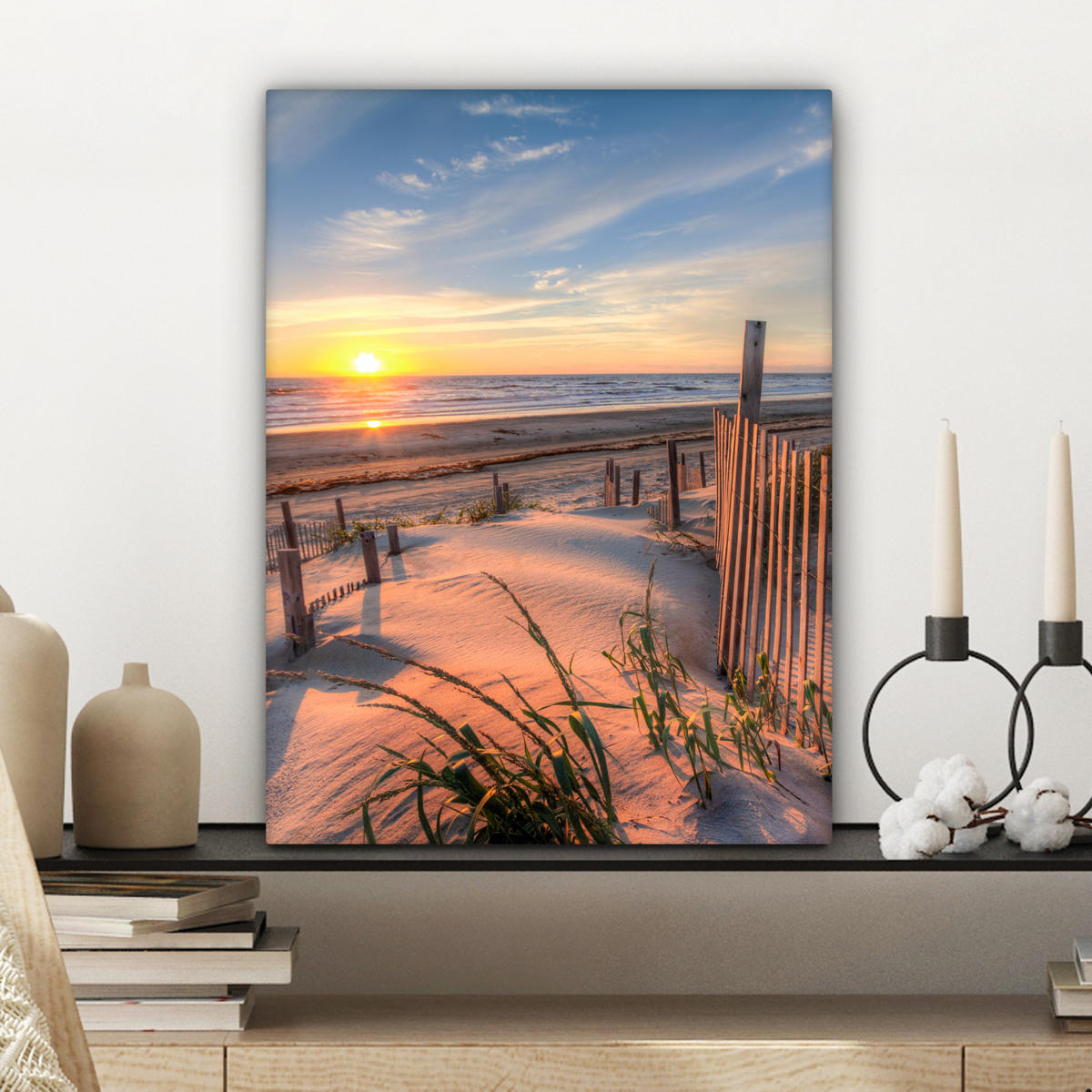 LEINWANDBILD Strand - Meer - Düne - Sonnenuntergang - Landschaft Room Decor 30x40 cm - Beige, Textil (30/40cm) - MuchoWow