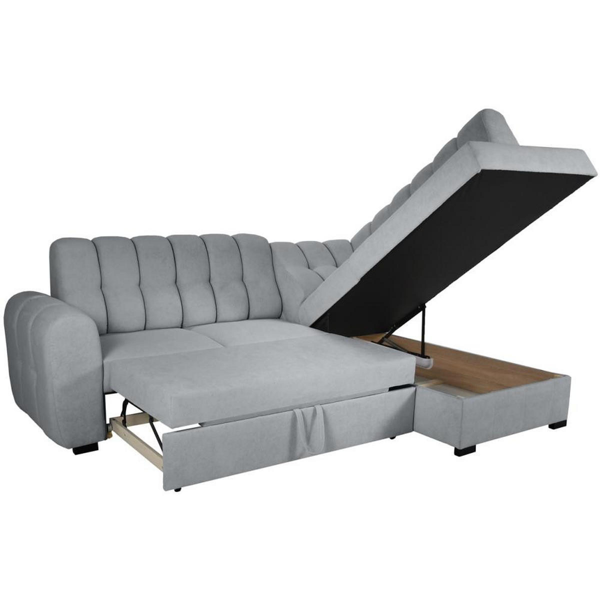 ECKSCHLAFSOFA Zoja rechts hellgrau - Hellgrau/Schwarz, Textil (261/193cm) - Beautysofa