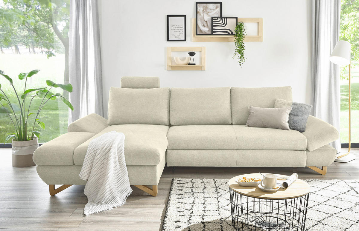 ECKSOFA beige Struktur-Stoff, Wohnzimmer Sofa - Beige, Holz/Textil (166/284cm) - Furn.Design