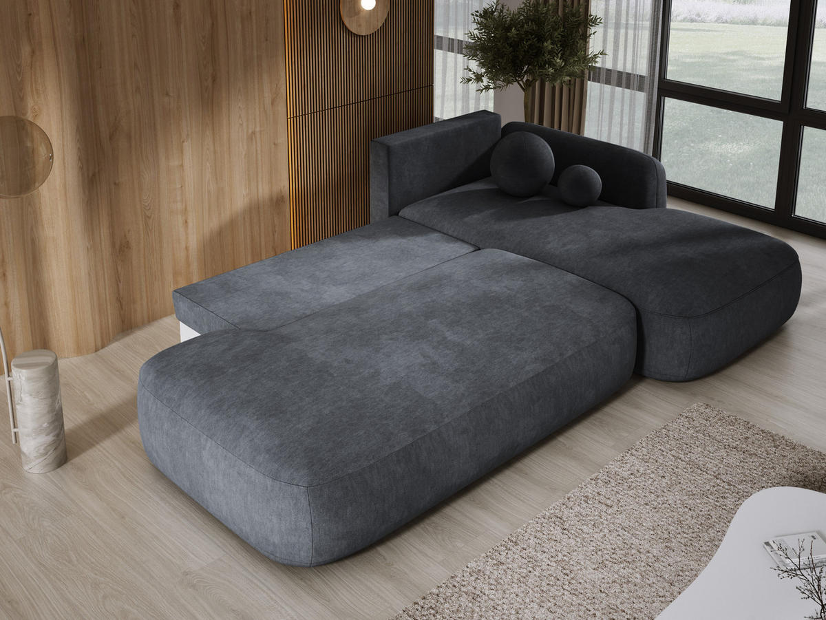 ECKSOFA BABU mit Bettfunktion – Moderne Polsterecke für Wohnzimmer, Funktionales Schlafsofa im Stoff CLOUD, 300x105x60 cm, Rechte, – Grau - Grau, Holz/Textil (300/190cm) - DomoHome