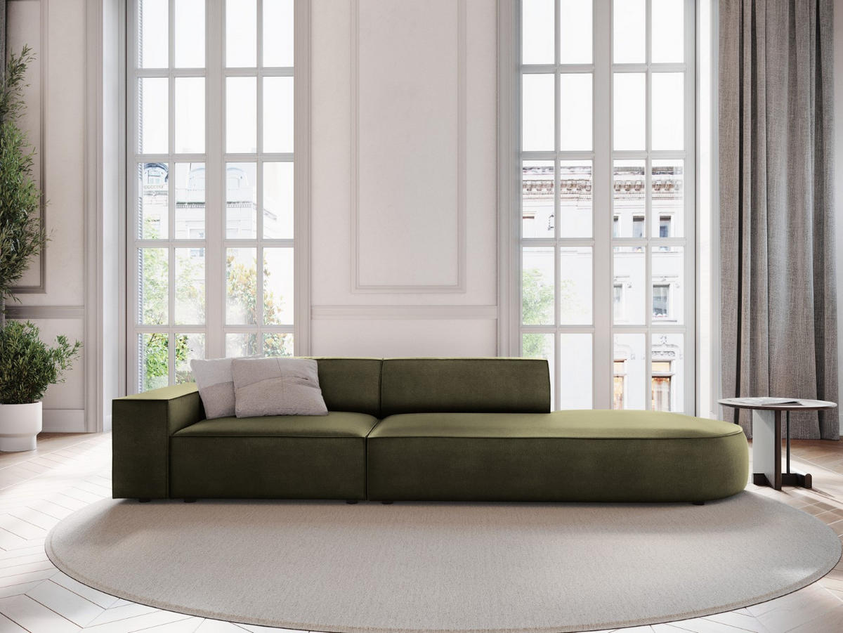RECHTES-SOFA Jodie aus Samt grün 3 Sitzplätze - Grün, Textil (102/70/262cm) - Micadoni