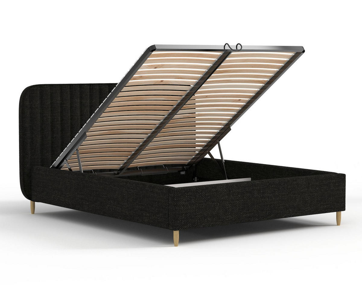 POLSTERBETT Noto Schwarz 120/200 cm im Chenille-Stoff - Schwarz/Naturfarben, Holz/Holzwerkstoff (120/200cm) - Maison de Reve