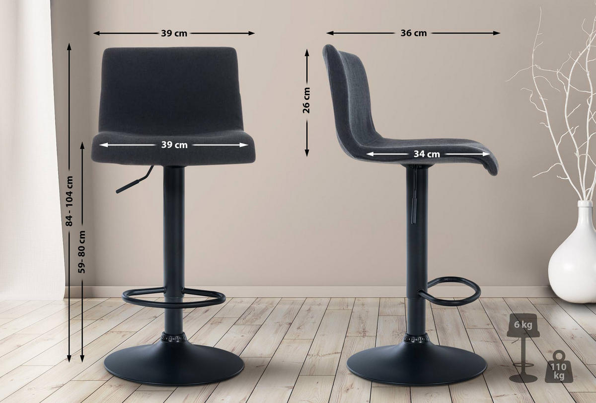 BARHOCKER Stoff schwarz - Schwarz, Textil/Metall (39/84/36cm) - CLP