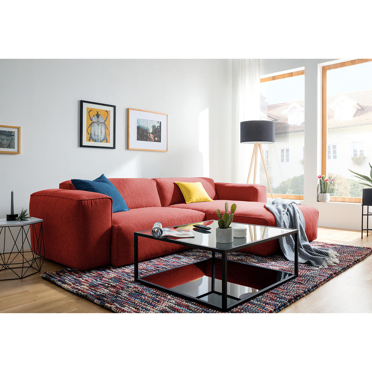 1,5-SITZER ECKSOFA mit Longchair - Rot/Schwarz, Kunststoff/Textil (260/173cm) - home24