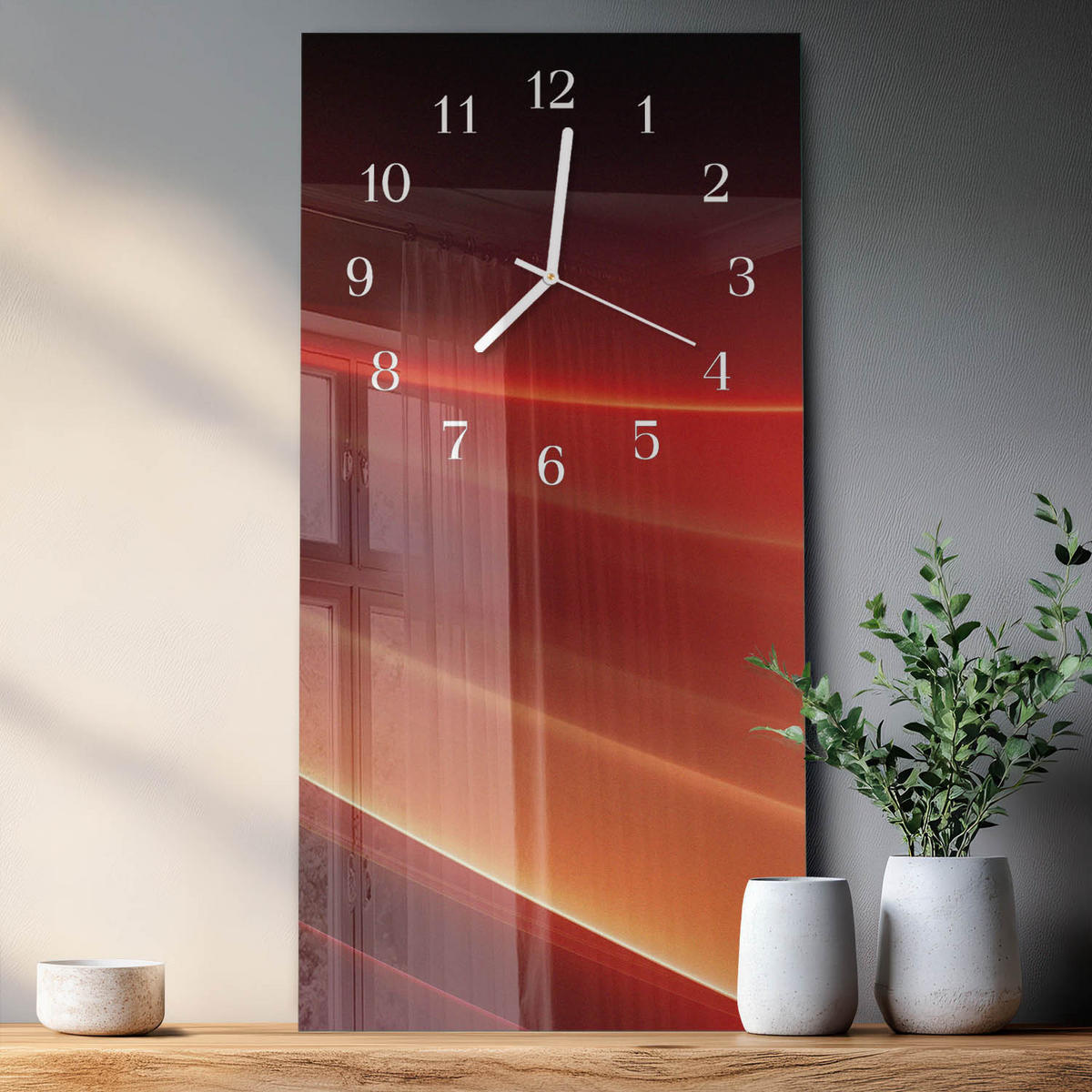 WANDUHR 30x60 cm - Chilischoten - Schwarz, Glas (30/60/0.4cm) - TULUP