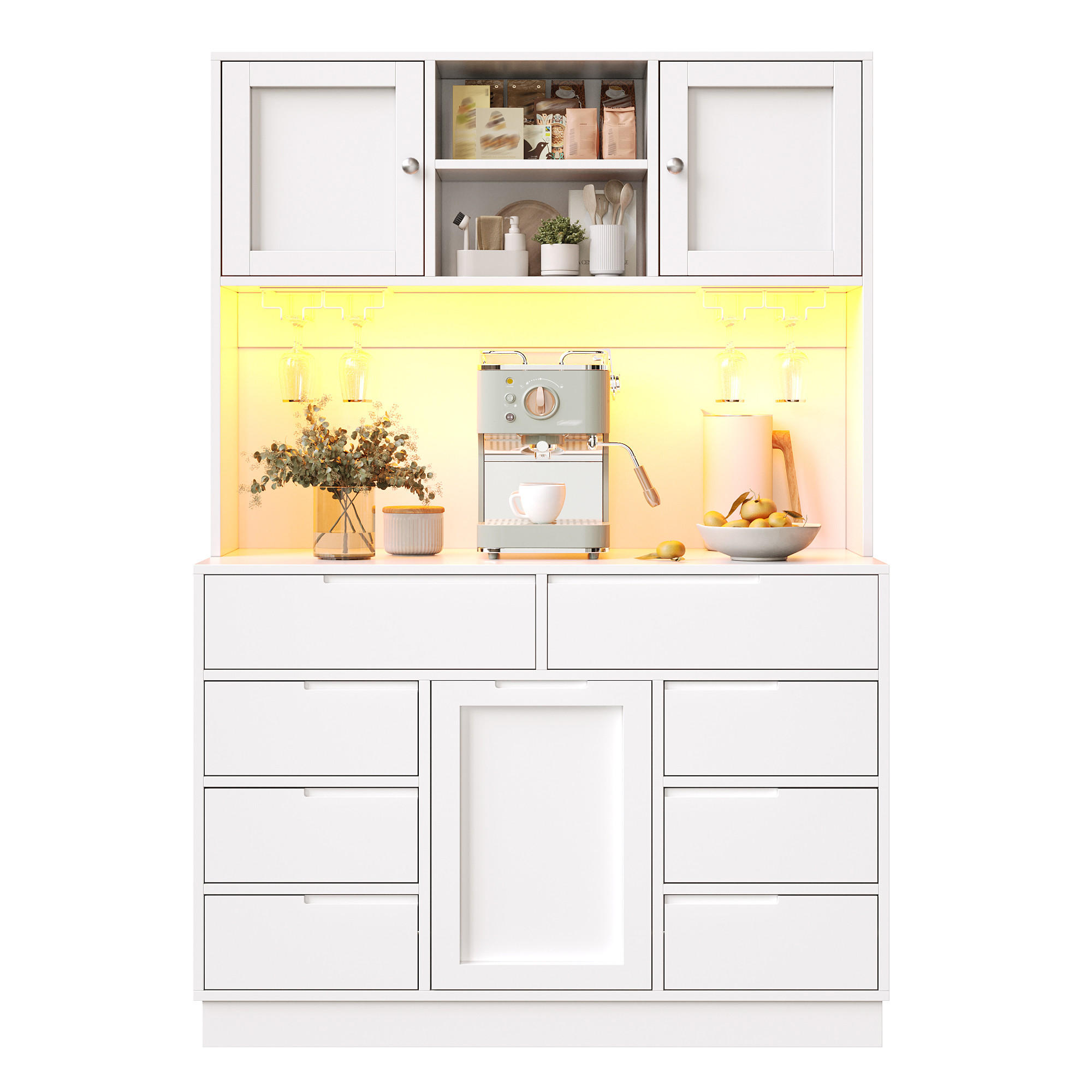 HOCHSCHRANK LED 120x40x183.5Cm 8 Schubladen Weiß - Weiß, Holzwerkstoff (120/183.5/40cm) - FLIEKS