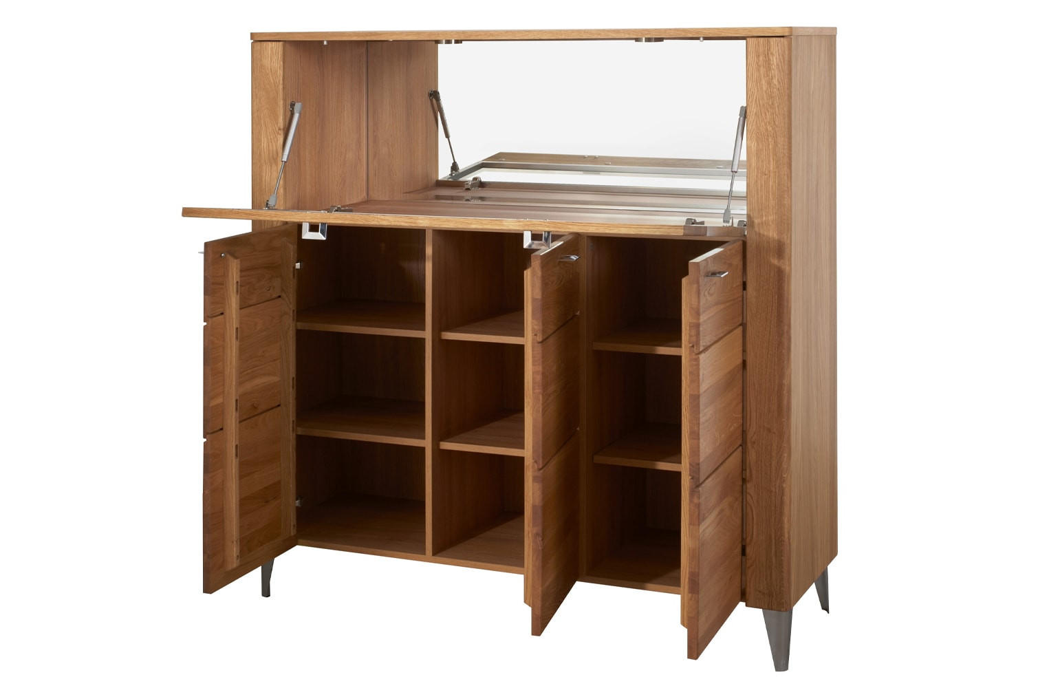 VITRINE Latina Honig Eiche 126 / 42 / 134cm - Honigeiche/Braun, Holz/Metall (126/134/42cm) - Feldmann-Wohnen