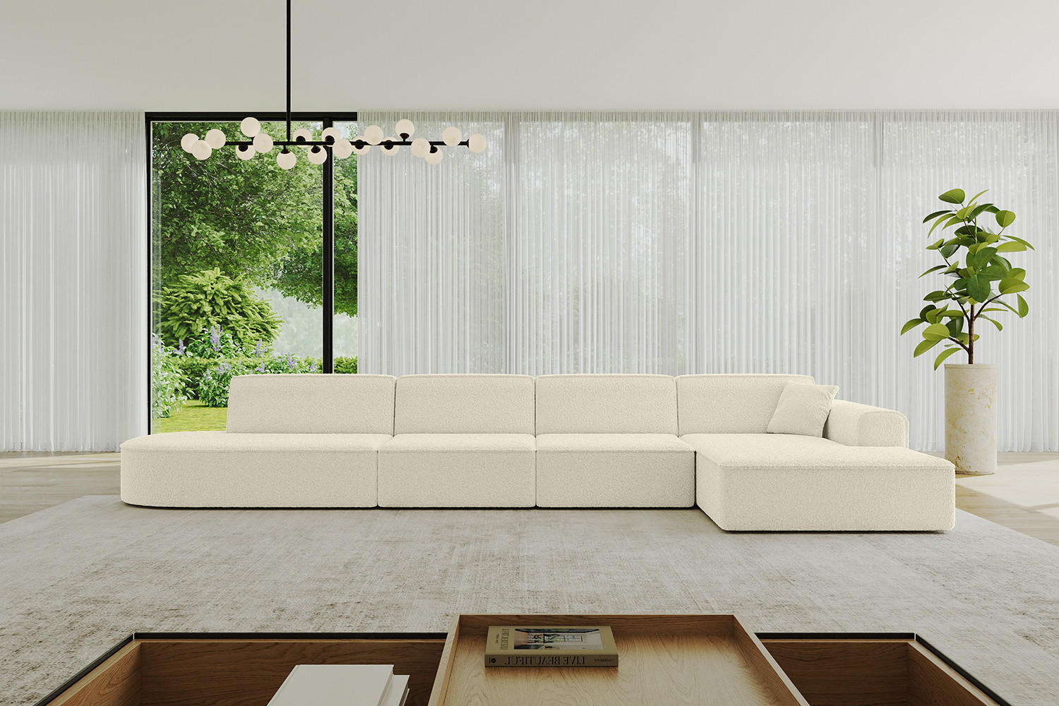 ECKSOFA Ottomane Rechts IREA-L3-v3 - 412x165x77 cm Beige - Creme, Holzwerkstoff/Textil (412/165cm) - ALTDECOR