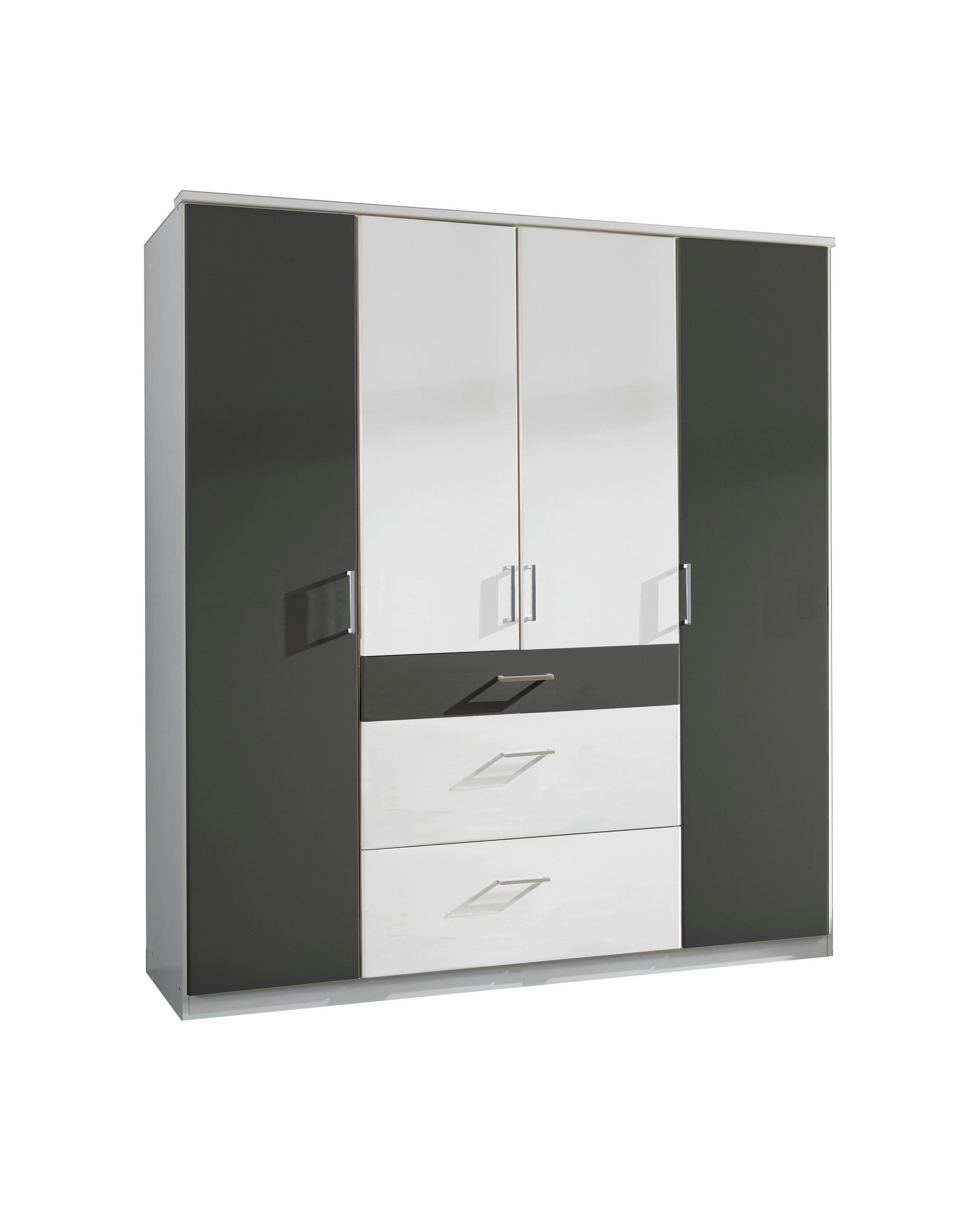 DREHTÜRENSCHRANK Click in Weiß mit Grafit -179 cm Breite - Weiß, Holzwerkstoff (179/199/58cm)