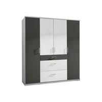 DREHTÜRENSCHRANK Click in Weiß mit Grafit -179 cm Breite - Weiß, Holzwerkstoff (179/199/58cm)