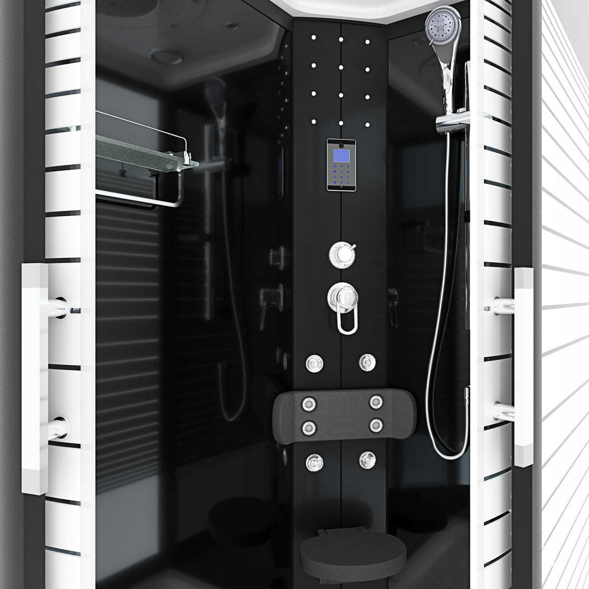 DAMPFDUSCHE Sauna Duschkabine D30-73M3L 120x80 cm - Schwarz, Glas/Kunststoff (120/80/215cm) - AcquaVapore by Sandra Jentho