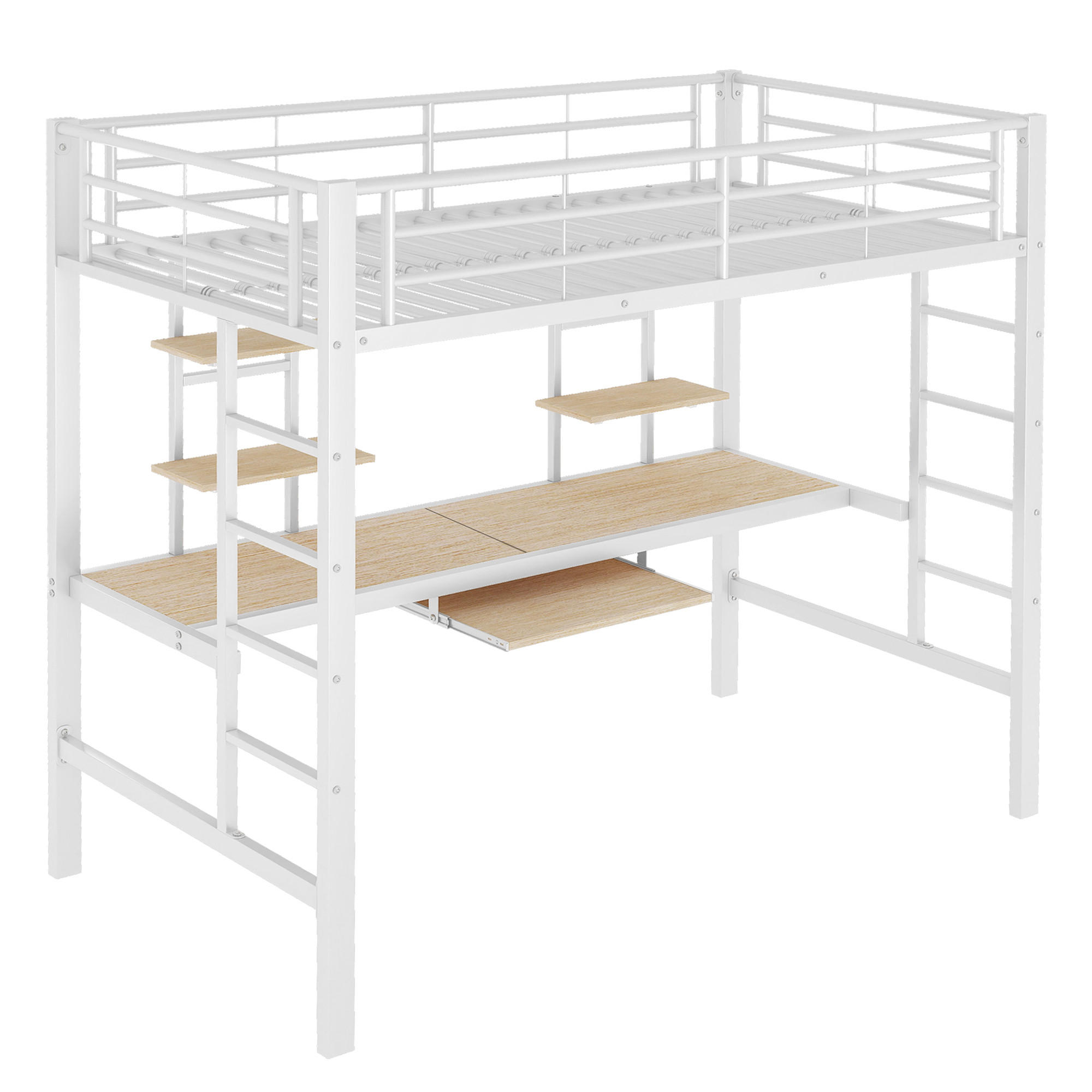 HOCHBETT 90/200 cm DE-04418, mit Schreibtisch und 2 Bücherregalen in Weiß - Weiß, Metall (90/200cm) - ComfortXL