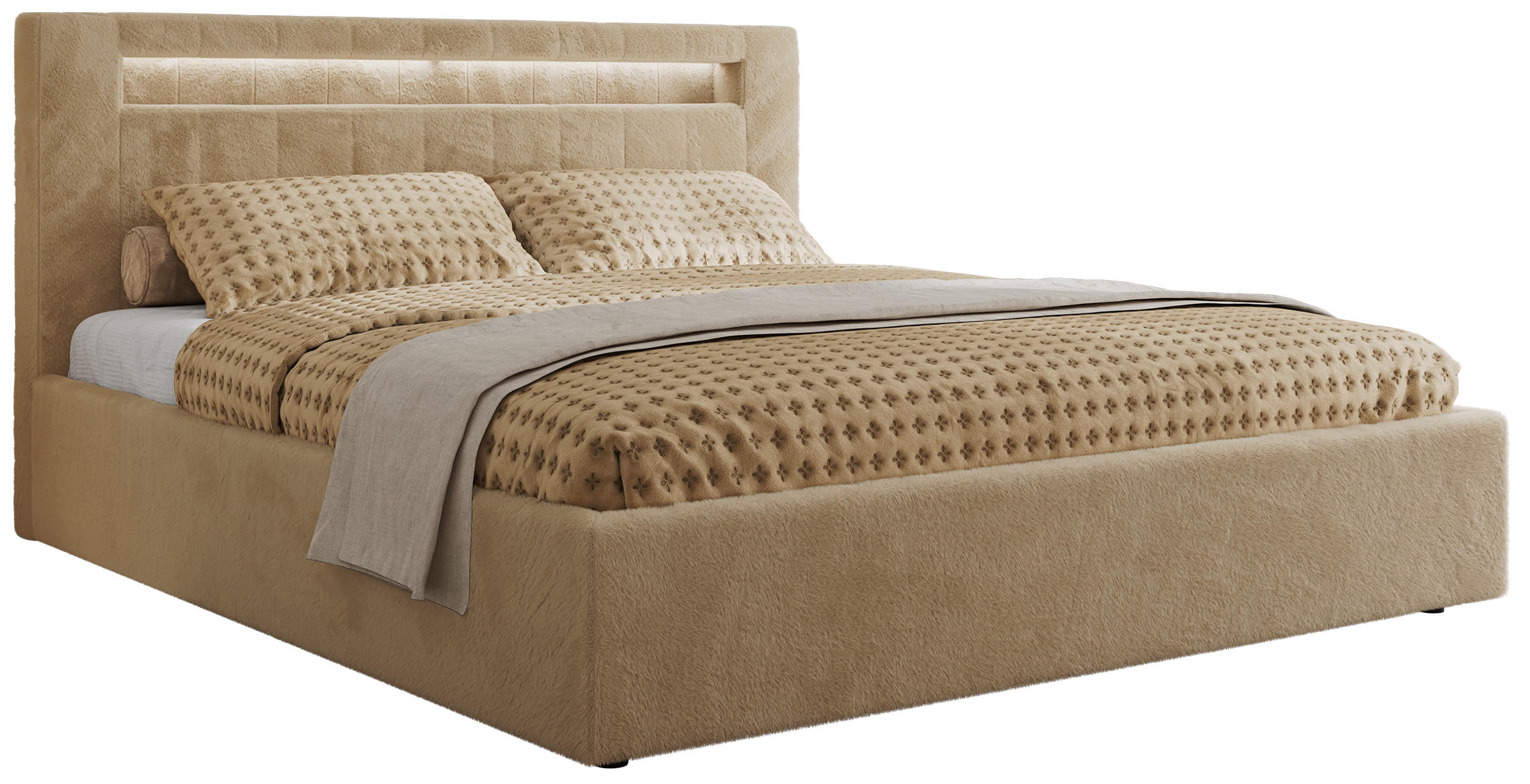 POLSTERBETT GOLD 5 CLASSIC 200/200 - Beige Plüsch - ohne Matratze - Beige, Textil (200/200cm) - MKS