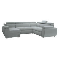 WOHNLANDSCHAFT Boston U, Seite: Links - LC+2P+R+2R - Chromfarben/Blaugrau, Holz/Textil (325/98/260cm) - MIRJAN24