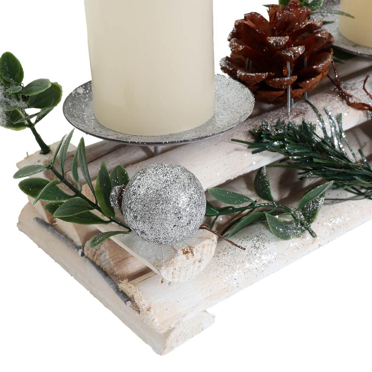ADVENTSGESTECK MIT KERZEN Weiß - Weiß, Holz (18cm) - MCW