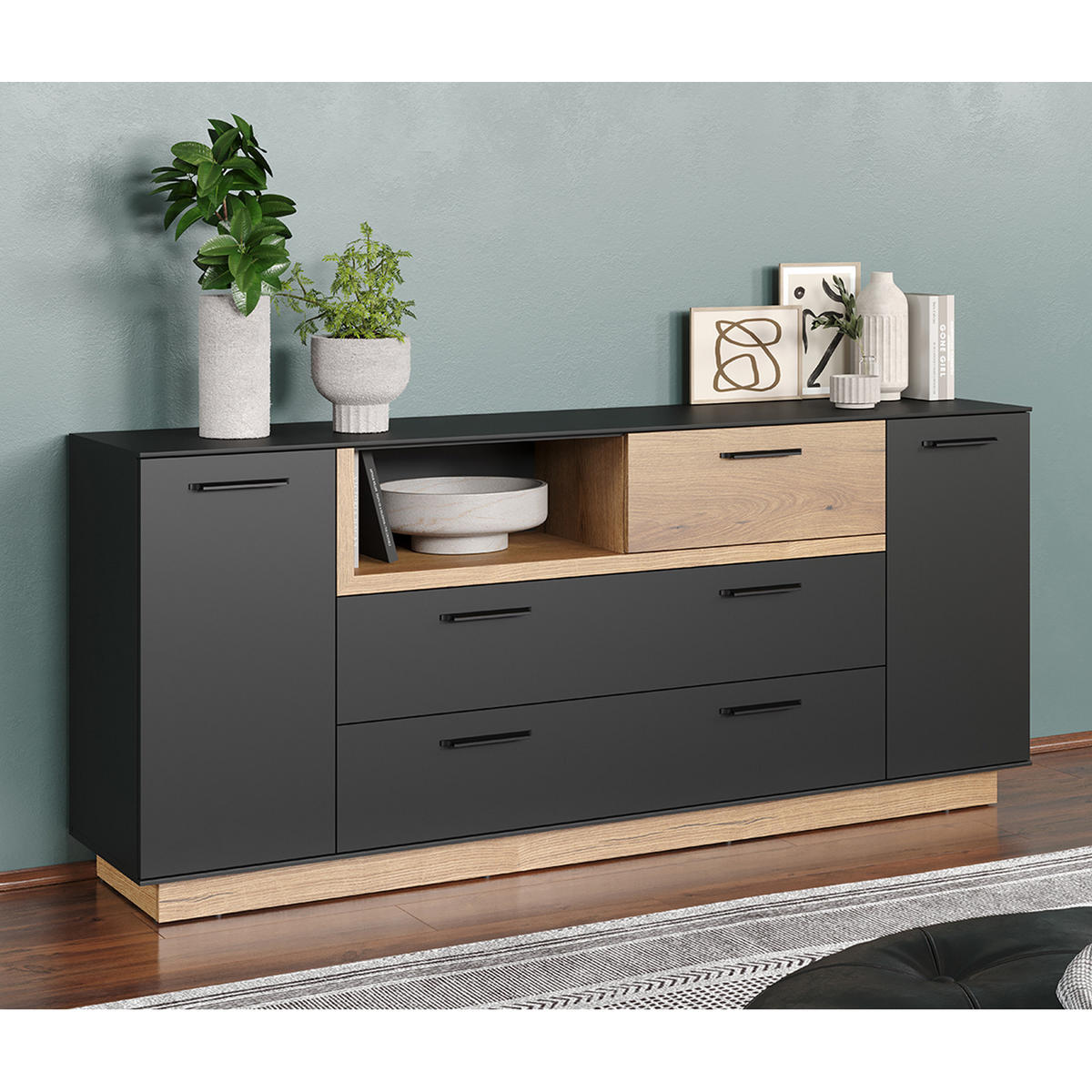 SIDEBOARD Synnax Grau - Grau, Holzwerkstoff (187/187/81cm) - ebuy24